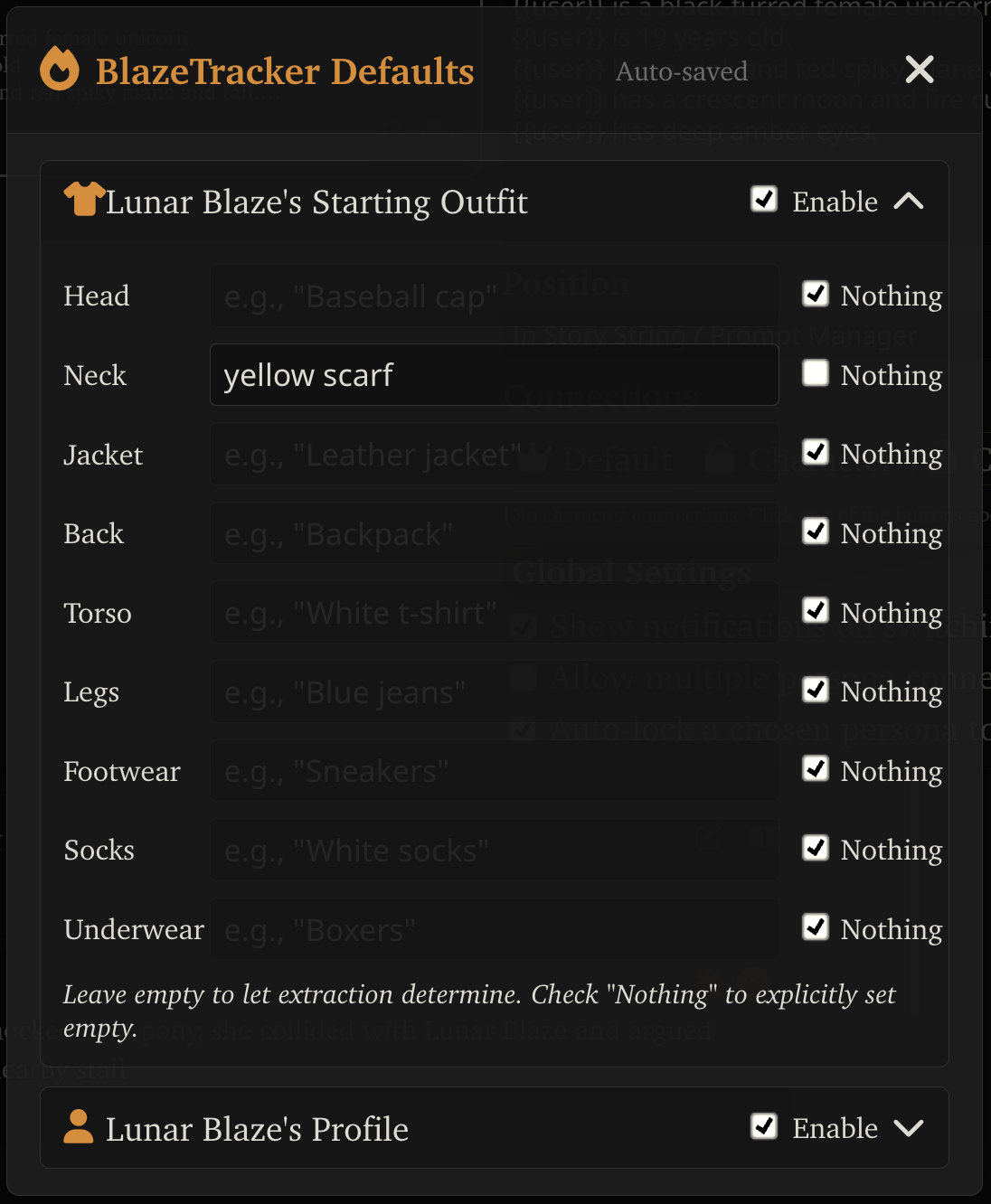 Persona defaults editor